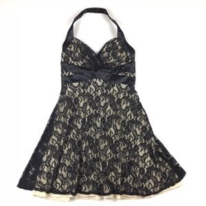 MASQUERADE Little Black Dress Lace Halter Prom Formal Sweetheart Grunge Emp Goth